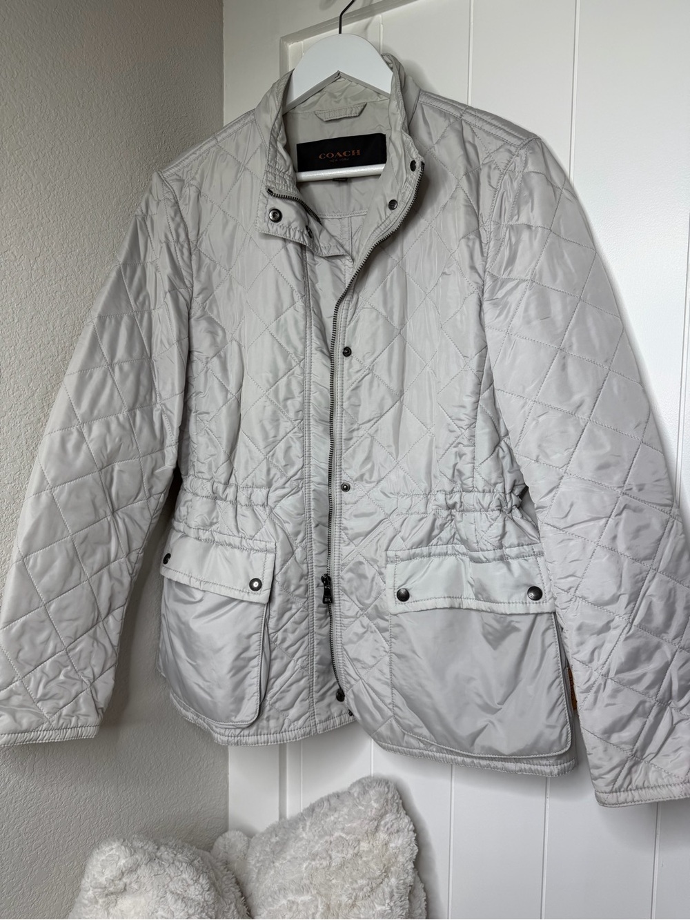 Coach Quilted Light Gray Puffer Jacket